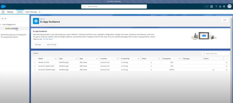 Salesforce In-App Guidance - Winter '21 Release Update
